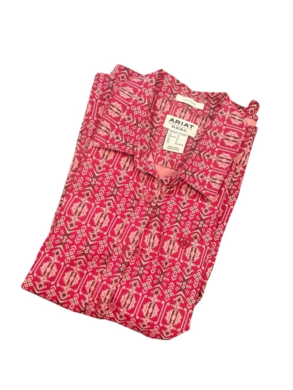 Ariat Women’s Red Geometric Button-Down Shirt Fitted Western Boho